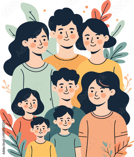 famiglia multi etnica con padre padre figli figlia sorridente che sorride vettoriale