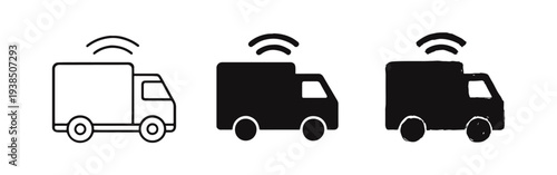 Smart Delivery Truck with Signal Icons, Online Logistics and Connected Transport Vehicle Symbol.