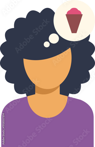 Woman thinking about an ice cream cone in a thought bubble