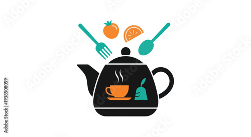 Teapot illustration with food elements