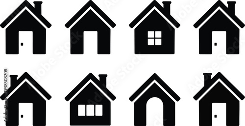 Modern house icons in black and white for real estate or architecture projects