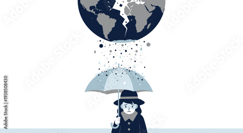 Woman with umbrella protecting from global environmental issues.
