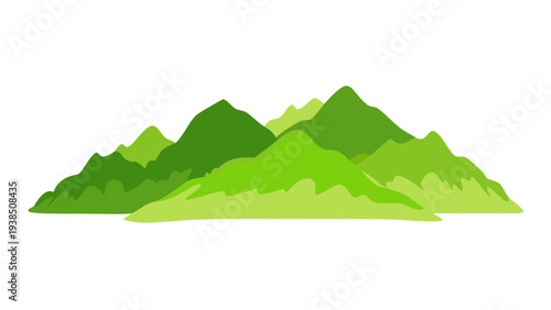 A vibrant and detailed illustration of a mountain range with varying shades of green Vector