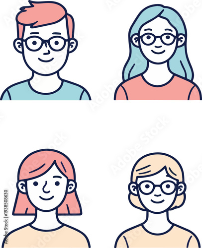 volto avatar  persone  icone uomo donna  ragazzo ragazza vari caratteri icon vettoriale