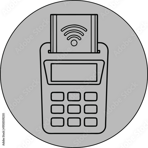 Wireless contactless payment terminal icon with card reader slot and keypad Vector