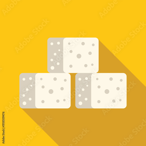 White sugar cubes stack on a yellow background, creating a sweet food concept