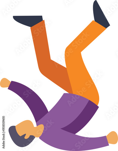 Person falling head over heels, representing accident, failure, or loss of control