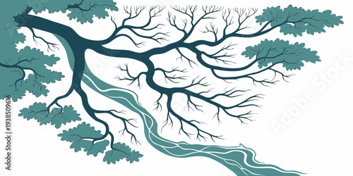 Intricate blue network of interconnected lines and branches on a white background Vector