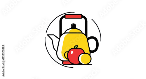 Teapot icon with fruit illustration