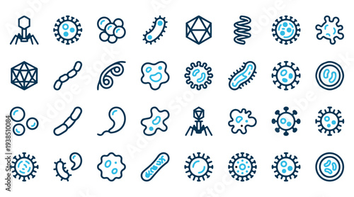 Microscopic Pathogen and Virus Icon Set for Healthcare and Biological Studies