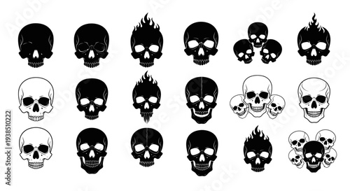 Collection of Grunge Skulls, Flames, and Skeletons - Dark Gothic Art