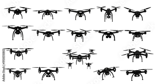 Collection of Drone Silhouettes: Aerial Photography, Quadcopter, UAV Technology