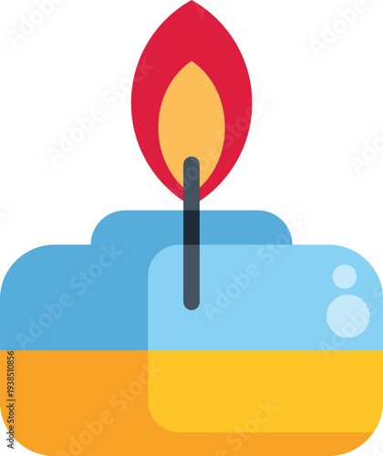 Candle burning brightly with a blue and yellow container representing ukrainian colors