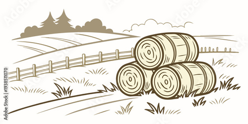 A serene landscape with a herd of sheep grazing on a lush green hillside. Vector