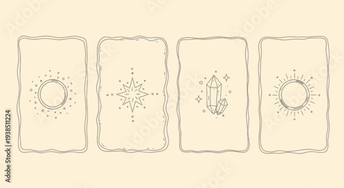 Esoteric Tarot Card Backs Set: Sun, Star, Crystals, Sun - Mystic Illustration