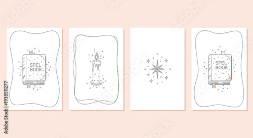 Mystical Spell Book, Candle, and Star Illustrations Set