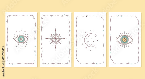 Mystical Symbols: Eye, Star, Moon Tarot Cards - Esoteric Illustration