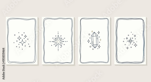 Bohemian Tarot Cards Design Templates with Celestial Symbols and Crystals