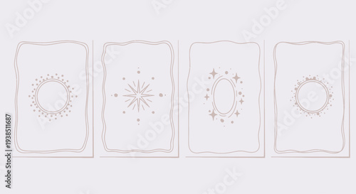 Bohemian Celestial Frames with Stars and Sun - Boho Design Elements