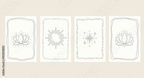 Esoteric Tarot Cards Set: Lotus, Sun, Stars, Boho Design, Mystical Symbols