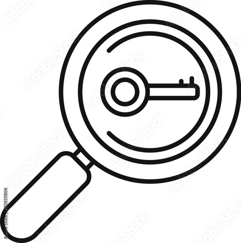 Magnifying glass and key outline icon representing search, security, and finding solutions
