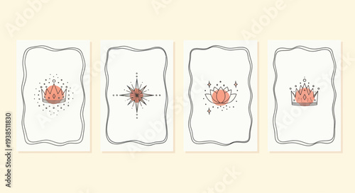 Mystic Tarot Cards Set: Cosmic Symbols and Esoteric Designs on Beige Background