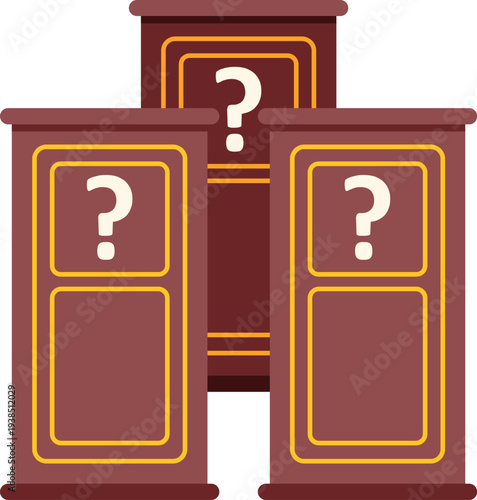 Question mark podiums representing choice, quiz, and mystery game shows