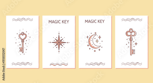 Enchanting Celestial Oracle Cards: Moon, Key, Star Compass, Vintage Key
