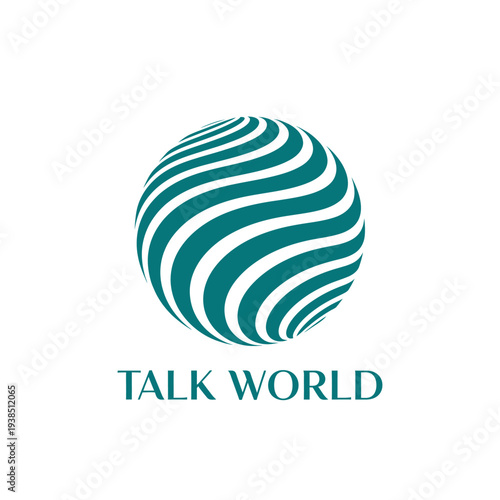 Abstract sphere globe with wavy lines icon for global communication or media logo Talk World