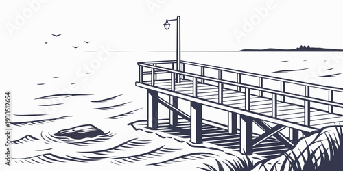 A detailed sketch of a complex industrial machine with multiple components and structures. Vector