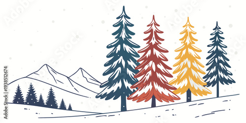 Colorful trees and majestic mountains create a breathtaking winter landscape Vector