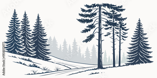 A serene forest landscape with tall trees and a peaceful atmosphere Vector