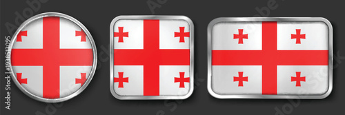GEORGIA Metallic Flag Collection, Circular, Square and Rectangular GEORGIA Flag Badges Set