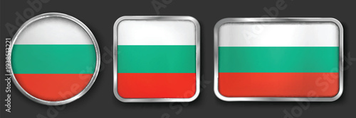 BULGARIA Metallic Flag Collection, Circular, Square and Rectangular BULGARIA Flag Badges Set