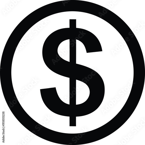 Classic black and white dollar sign symbol inside a circular border Vector