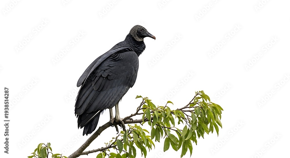 Fototapeta premium Black bird perched on branch.