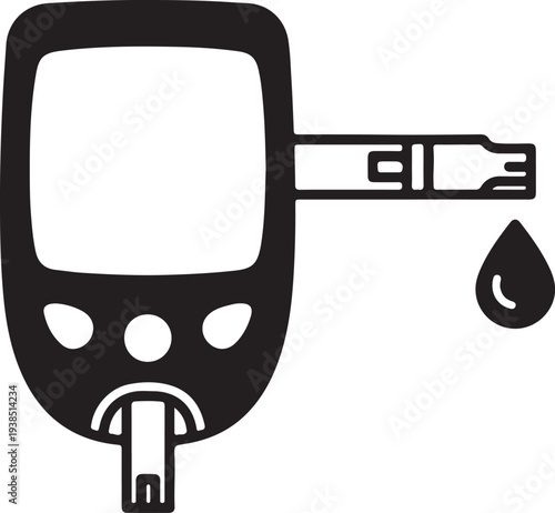 Glucometer with blood drop and test strip