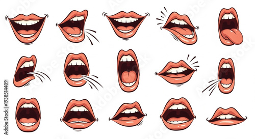 Collection of Diverse Mouth Expressions and Emotions Illustrated.