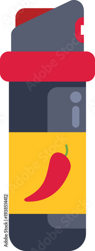 Pepper spray canister featuring chili icon for personal self defense and security