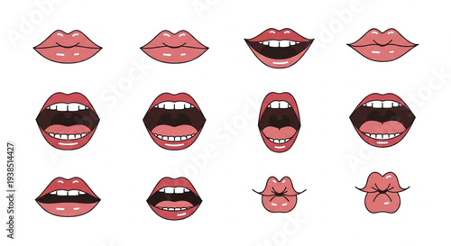 Collection of Diverse Mouth Expressions and Lips Illustrations.