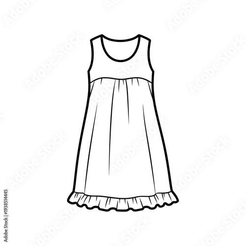 Simple cotton nightgown illustration isolated on white background with ruffled hem detail