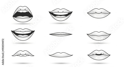 Collection of Diverse Mouth Expressions and Lips Styles.