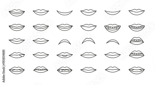 Collection of Diverse Lip Illustrations in Outline Style.