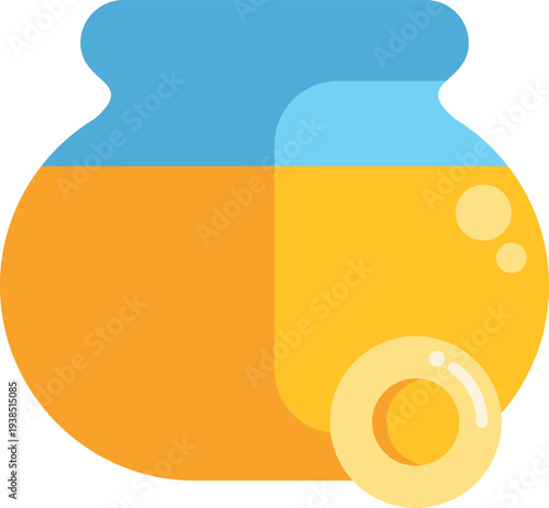 Honey pot full of sweet golden liquid with a bee dipper icon