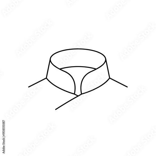 Minimalistic line drawing of mandarin collar design isolated on white background, showcasing elegant fashion detail with clean, simple lines