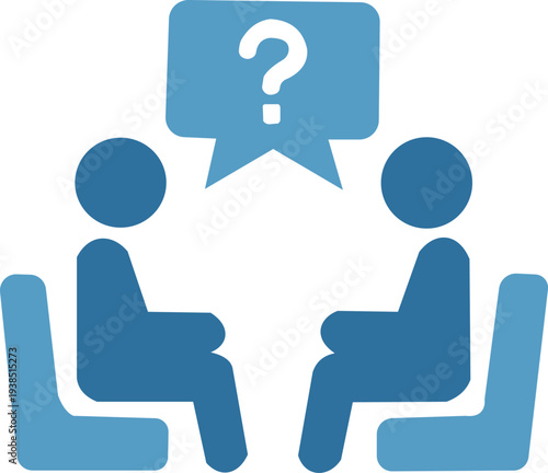 Two people sitting in chairs with a question mark in a speech bubble. Resizable and Editable. EPS, 10.