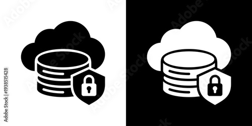 Secure Database Icon Set Vector Collection Isolated In Black And White
