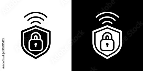 Wireless Secure Icon Set Vector Collection Isolated In Black And White