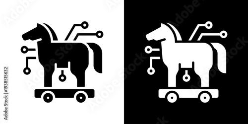 Trojan Horse Icon Set Vector Collection Isolated In Black And White
