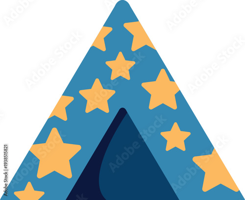 Blue children's tent decorated with yellow stars, providing a fun indoor play space